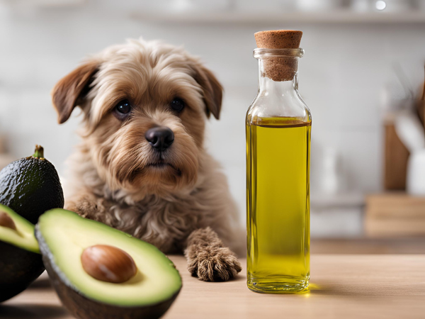 The dog looks at Avocado Oil photo 1